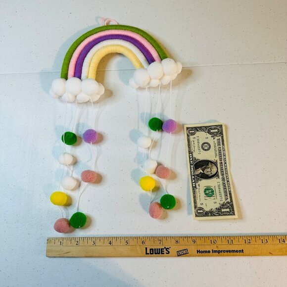 Woven Rainbow Wall Hanging Decorations with Pom Pom Tassels Nursery Playroom - Picture 6 of 7